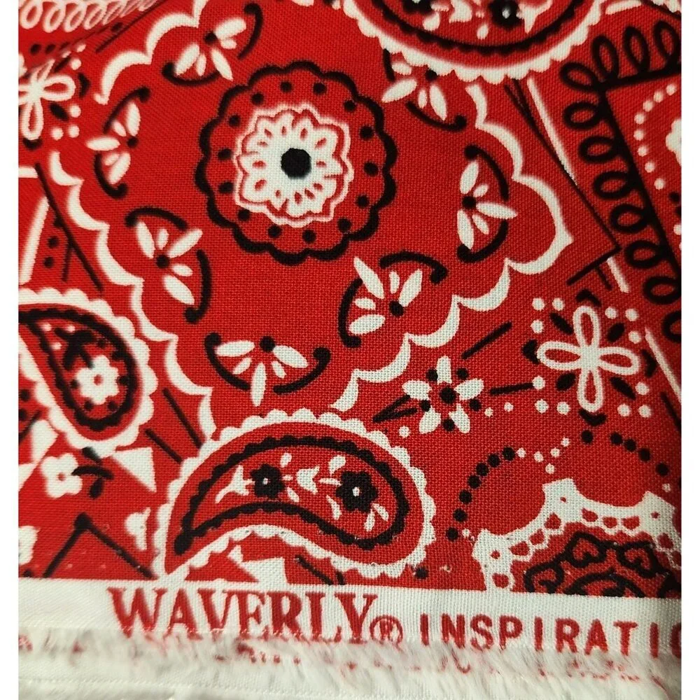 Red Bandana Cotton Fabric 44” Wide By The Yard Paisley Western Print Sewing Mate